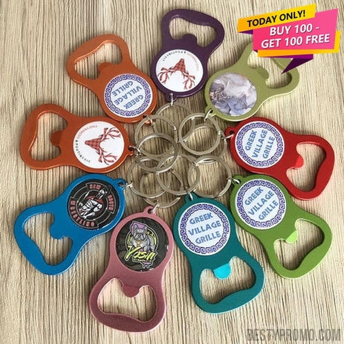 Custom Aluminum Bottle Opener Keychains (Domed Logo) – Free Proof & Quote