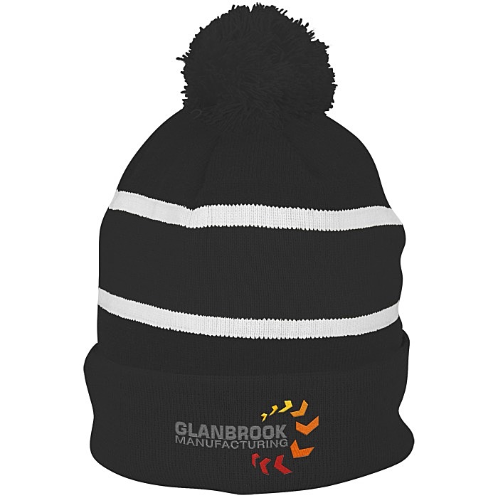 Custom Striped Pom Pom Cuffed Toque