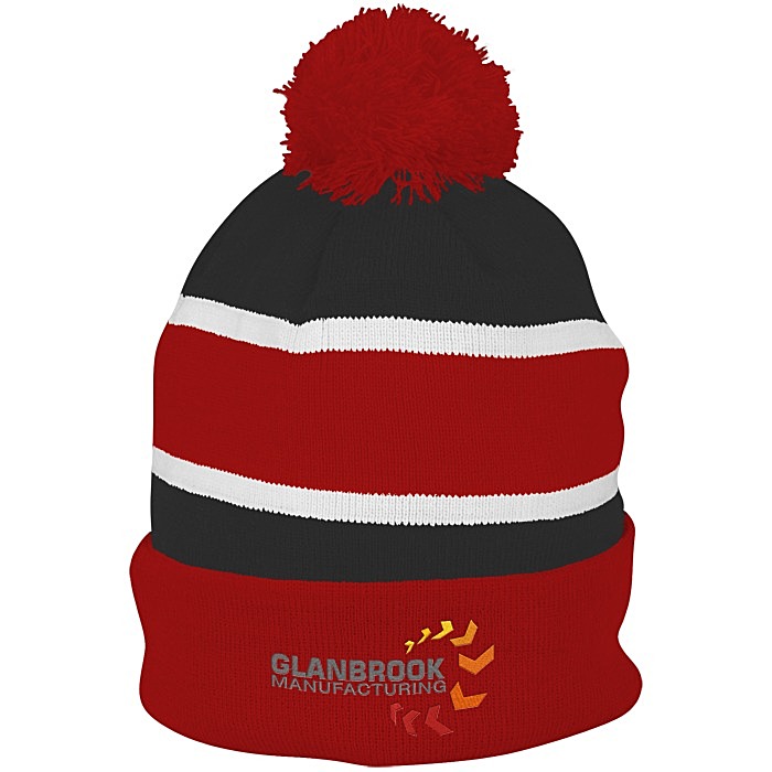 Custom Striped Pom Pom Cuffed Toque