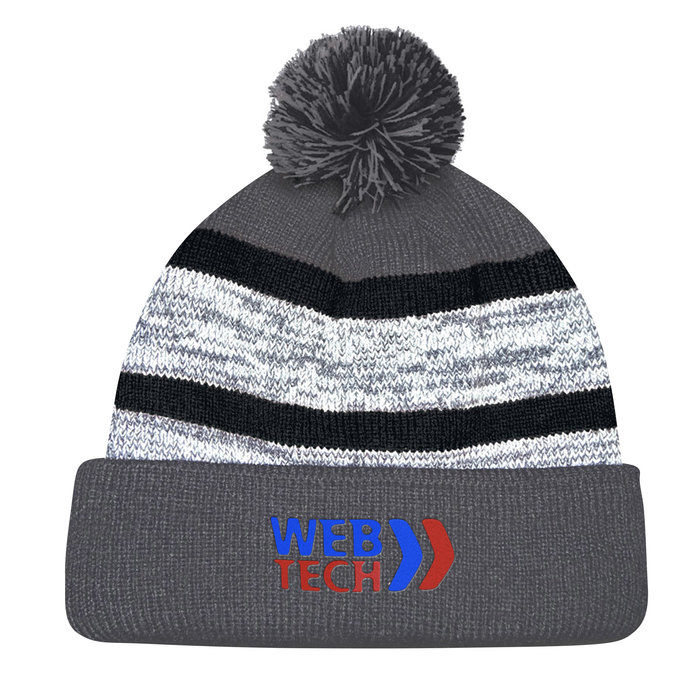 Custom Melange Striped Pom Pom Cuffed Toque