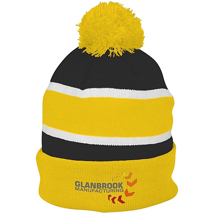 Custom Striped Pom Pom Cuffed Toque - 24 hr