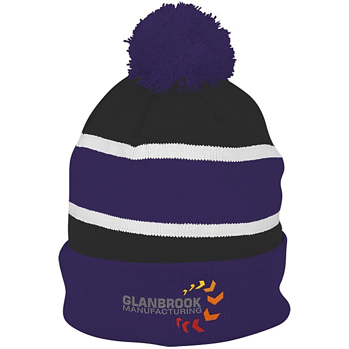 Custom Striped Pom Pom Cuffed Toque - 24 hr
