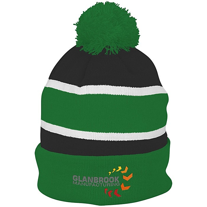 Custom Striped Pom Pom Cuffed Toque - 24 hr