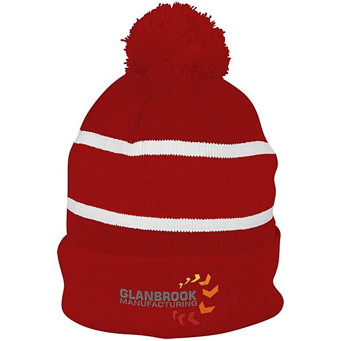 Custom Striped Pom Pom Cuffed Toque - 24 hr