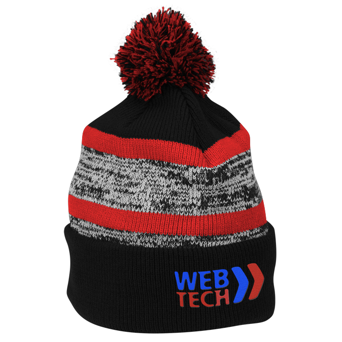 Custom Melange Striped Pom Pom Cuffed Toque - 24 hr