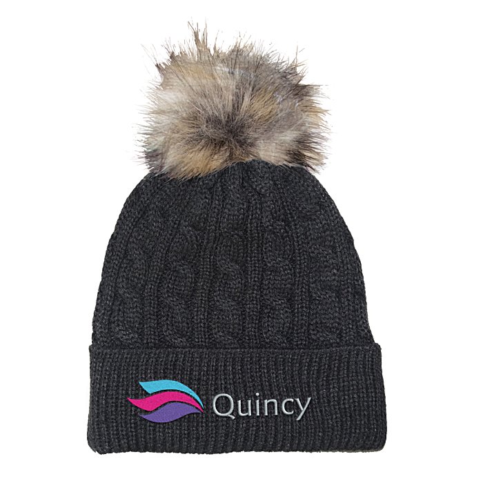 Custom Cable Knit Beanie with Faux Fur Pom Pom - 24 hr