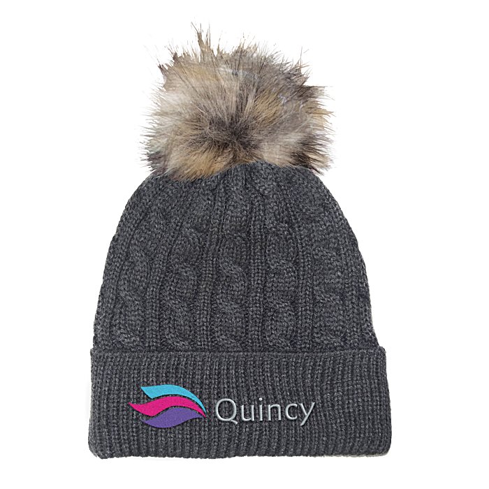 Custom Cable Knit Beanie with Faux Fur Pom Pom - 24 hr