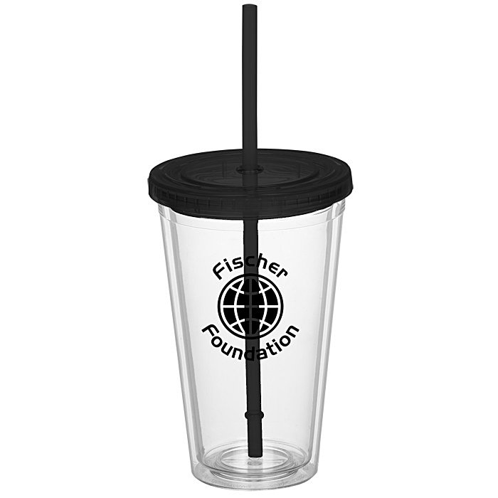 Custom Double Wall Tumbler with Straw - 16 oz