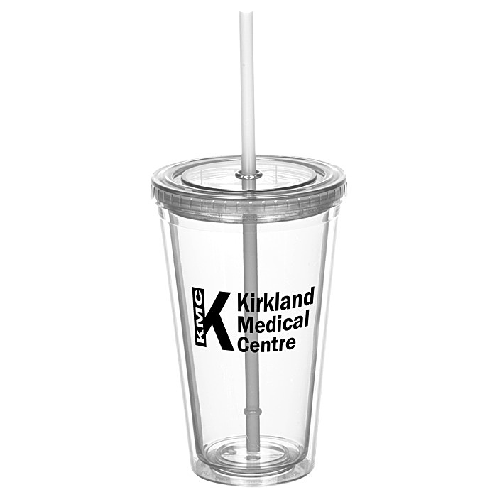 Custom Coloured Double Wall Tumbler with Straw - 16 oz.