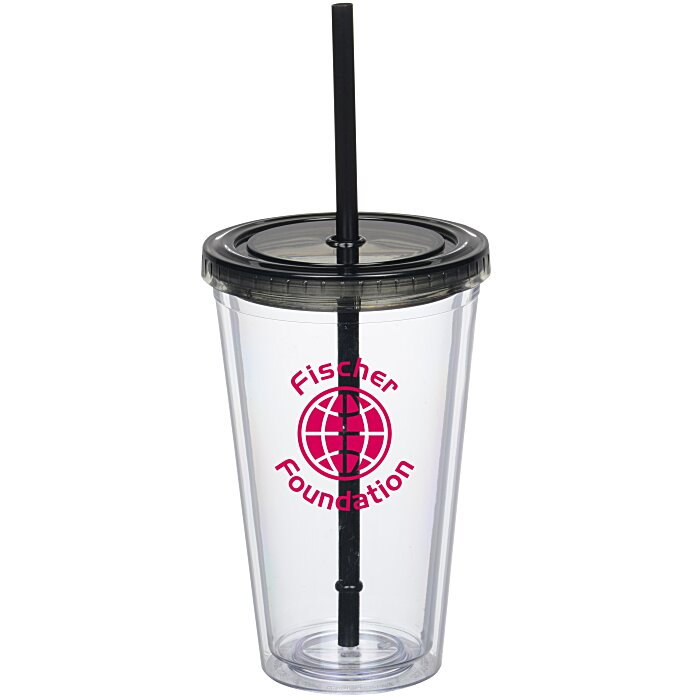 Custom Double Wall Tumbler with Straw - 16 oz - 24 hr