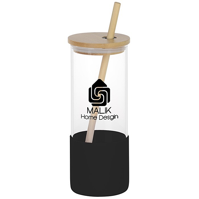 Custom Shanti Glass Tumbler with Bamboo Lid and Straw - 17 ounces