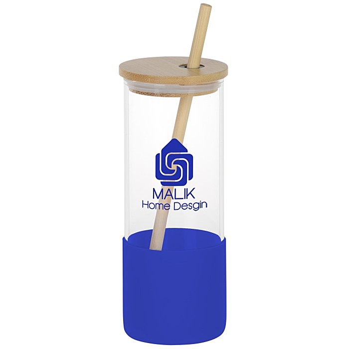 Custom Shanti Glass Tumbler with Bamboo Lid and Straw - 17 ounces