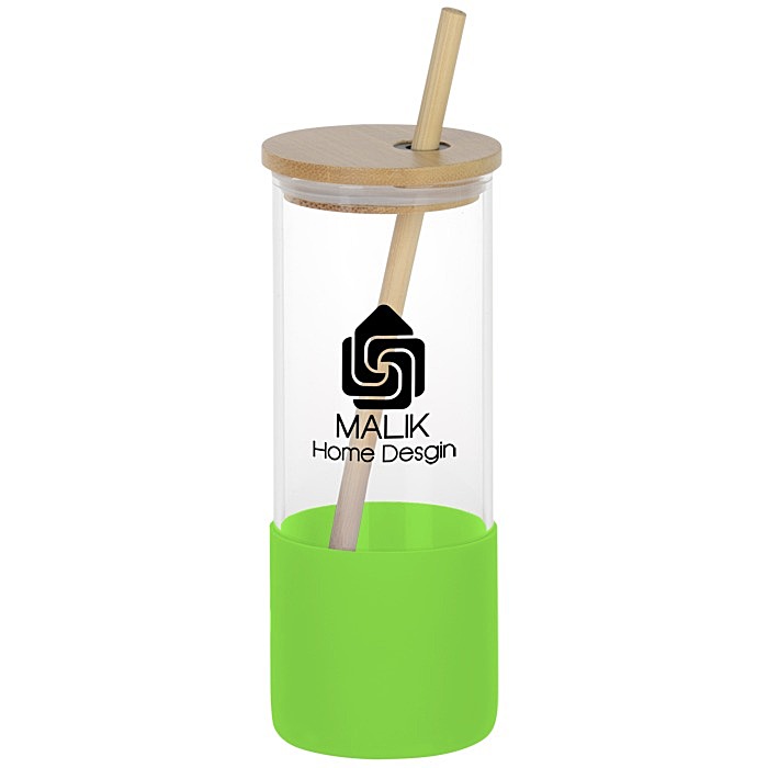 Custom Shanti Glass Tumbler with Bamboo Lid and Straw - 17 ounces