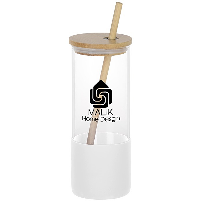 Custom Shanti Glass Tumbler with Bamboo Lid and Straw - 17 oz - 24 hr