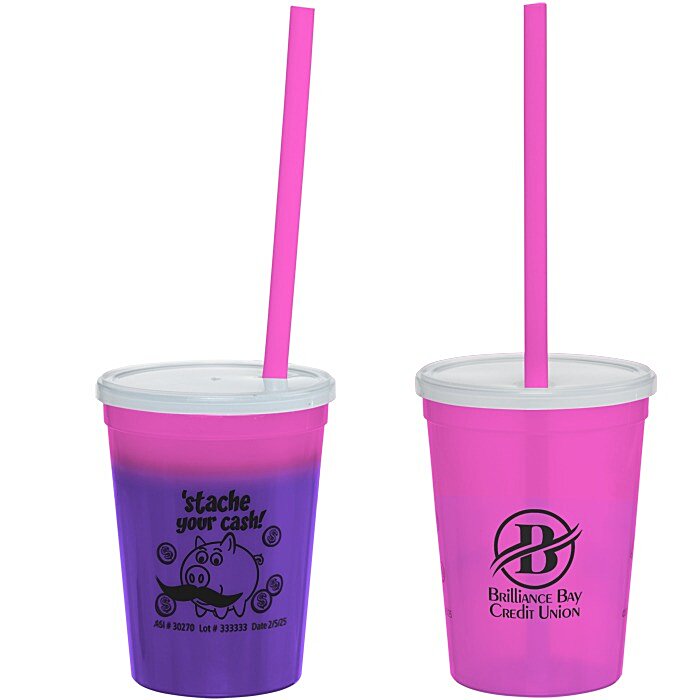 Custom Super Kid Mood Stadium Cup with Straw - 12 oz - Dollars and Cents