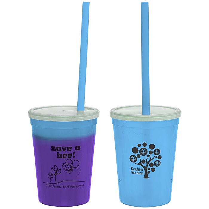 Custom Super Kid Mood Stadium Cup with Straw - 12 oz - Go Green