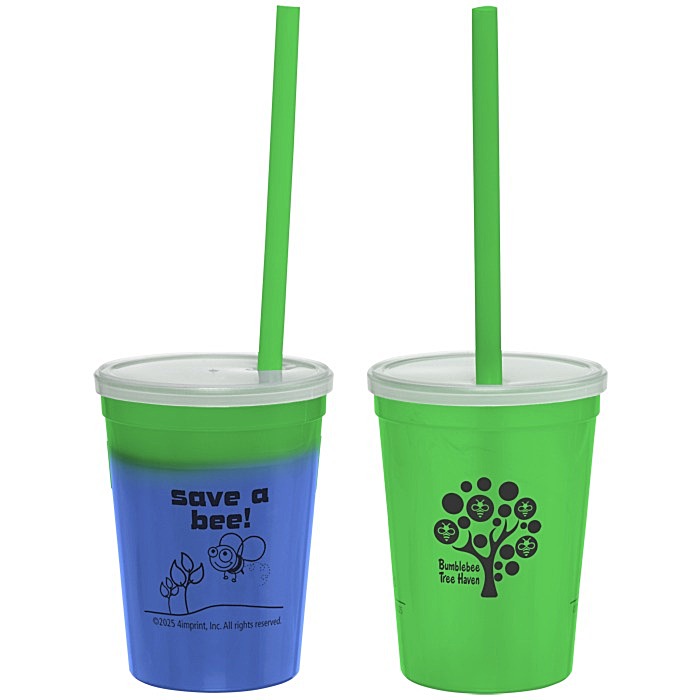Custom Super Kid Mood Stadium Cup with Straw - 12 oz - Go Green