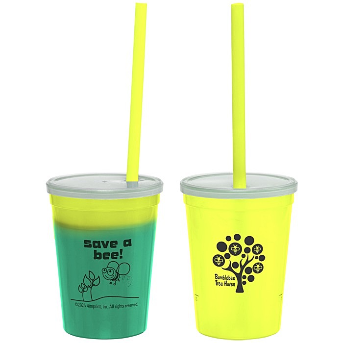 Custom Super Kid Mood Stadium Cup with Straw - 12 oz - Go Green
