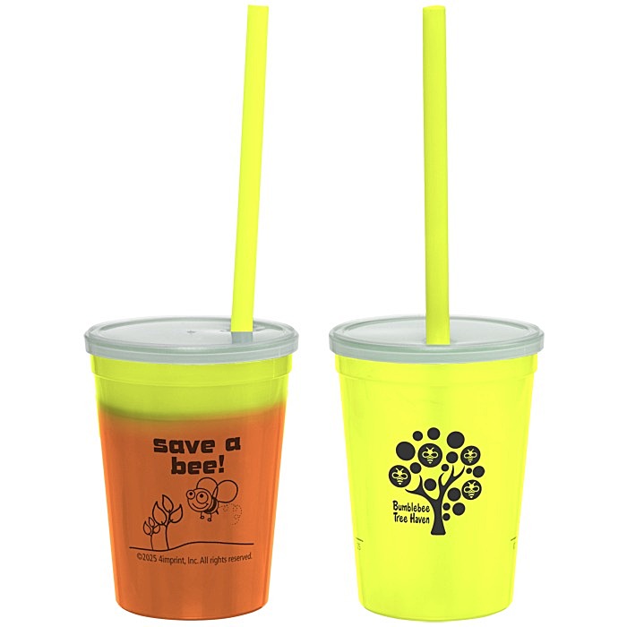 Custom Super Kid Mood Stadium Cup with Straw - 12 oz - Go Green