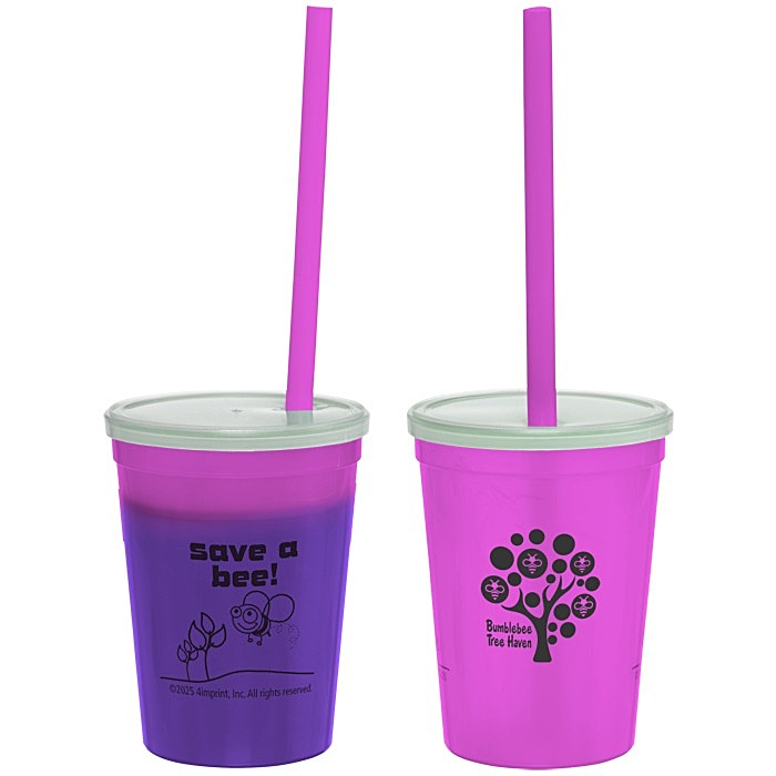 Custom Super Kid Mood Stadium Cup with Straw - 12 oz - Go Green