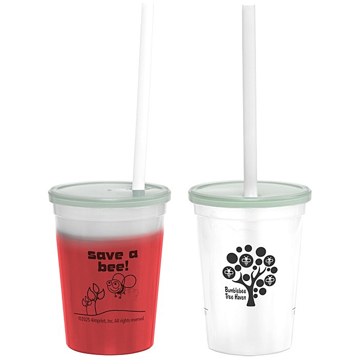 Custom Super Kid Mood Stadium Cup with Straw - 12 oz - Go Green