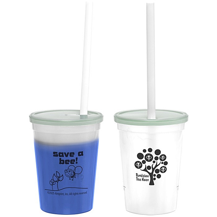 Custom Super Kid Mood Stadium Cup with Straw - 12 oz - Go Green