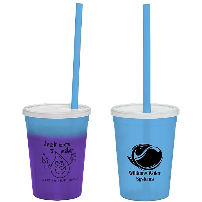 Custom Super Kid Mood Stadium Cup with Straw - 12 oz - Healthy Habits