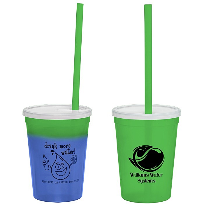 Custom Super Kid Mood Stadium Cup with Straw - 12 oz - Healthy Habits
