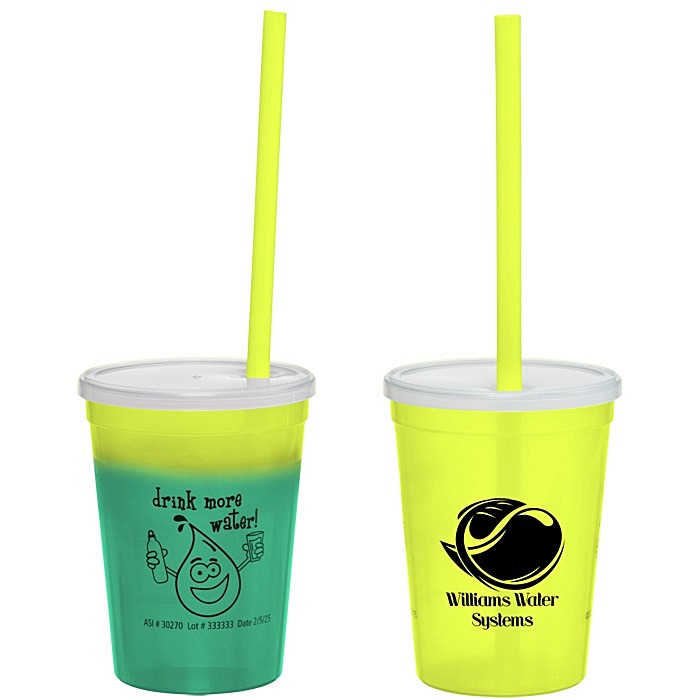 Custom Super Kid Mood Stadium Cup with Straw - 12 oz - Healthy Habits
