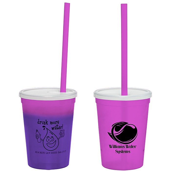 Custom Super Kid Mood Stadium Cup with Straw - 12 oz - Healthy Habits