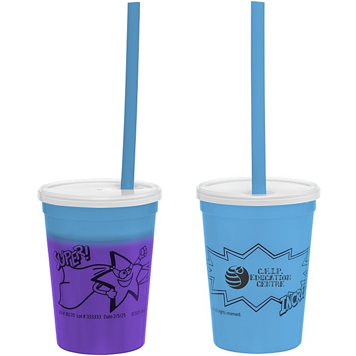 Custom Super Kid Mood Stadium Cup with Straw - 12 oz - Superhero