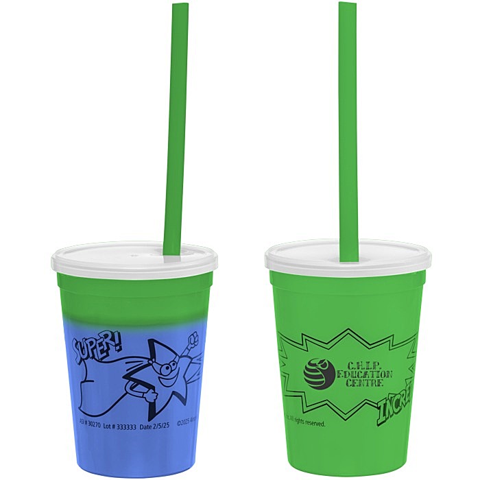 Custom Super Kid Mood Stadium Cup with Straw - 12 oz - Superhero