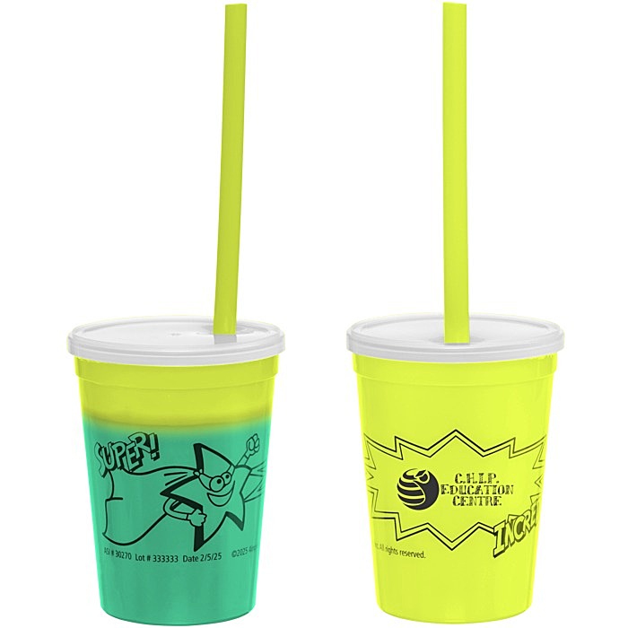 Custom Super Kid Mood Stadium Cup with Straw - 12 oz - Superhero