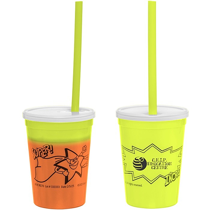 Custom Super Kid Mood Stadium Cup with Straw - 12 oz - Superhero