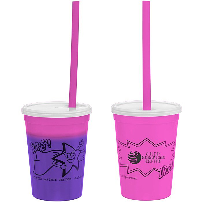 Custom Super Kid Mood Stadium Cup with Straw - 12 oz - Superhero