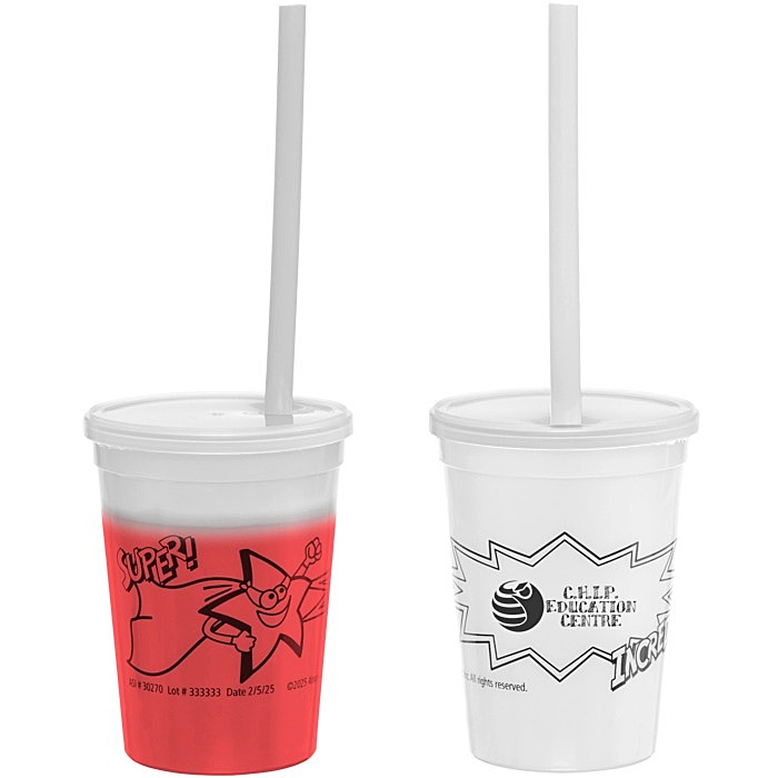 Custom Super Kid Mood Stadium Cup with Straw - 12 oz - Superhero