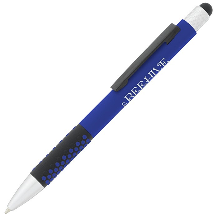 Custom Honeycomb Soft Touch Stylus Metal Pen - Closeout Colours